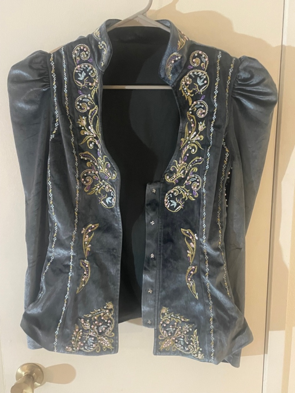 Embroidered Velour Victorian Puff Sleeve Peplum Jacket NWOT S - Picture 5 of 10